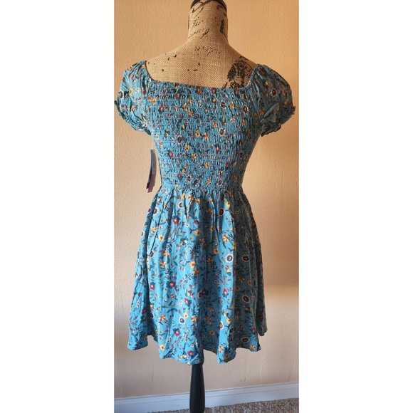 Zunie Girl's 10/12 Teal Floral Smocked Bodice Peasant Print Dress NEW - Picture 3 of 7
